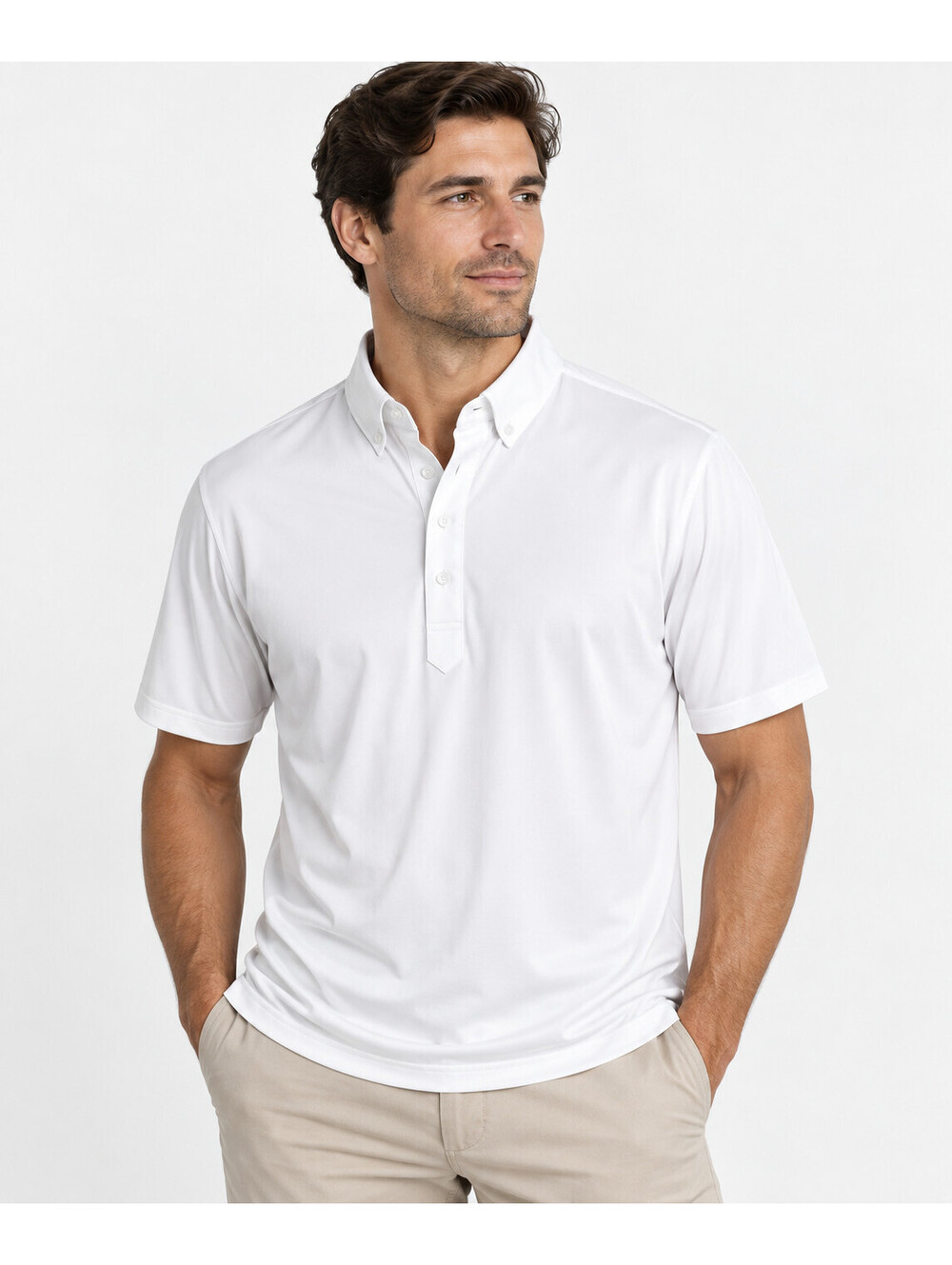 Collars & Co Men’s XL White Short Sleeve Button Down Collar Performance Polo